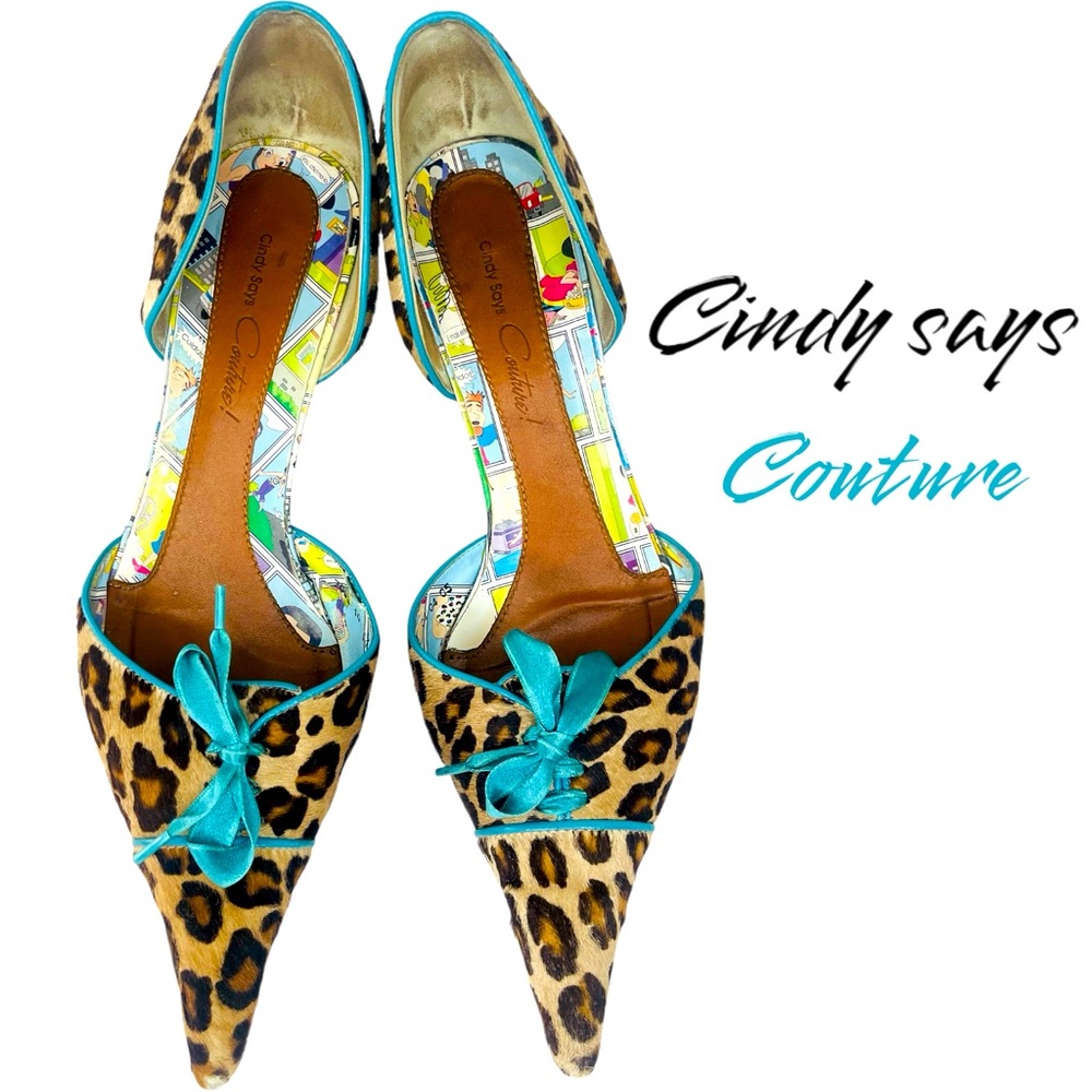 CALF HAIR CHEETAH POINTED SHOES CINDY SAYS COUTURE LEATHER WOMANS PUMP SIZE 10